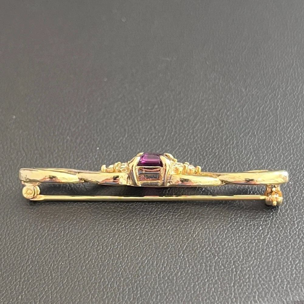Vintage Goldtone Infinity Purple and White Crystal Pin Brooch